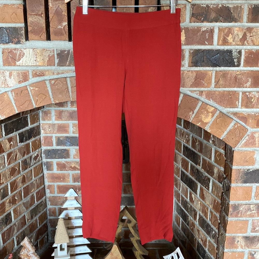 Eileen Fisher 100% silk cropped pants, brick red petite -petite
